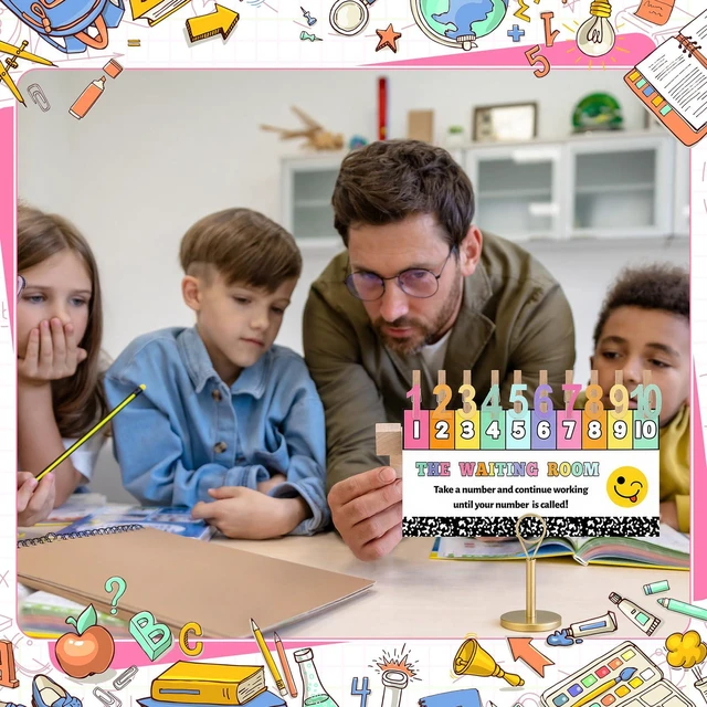 Alt view image 6 of 6 - 23 Pcs Waiting Room Clip Chart Teacher Signs Composition Colorful Classroom Management Helper, Wooden Number Clips with Holder, Composition Border Design, Back to School Teacher Supplies