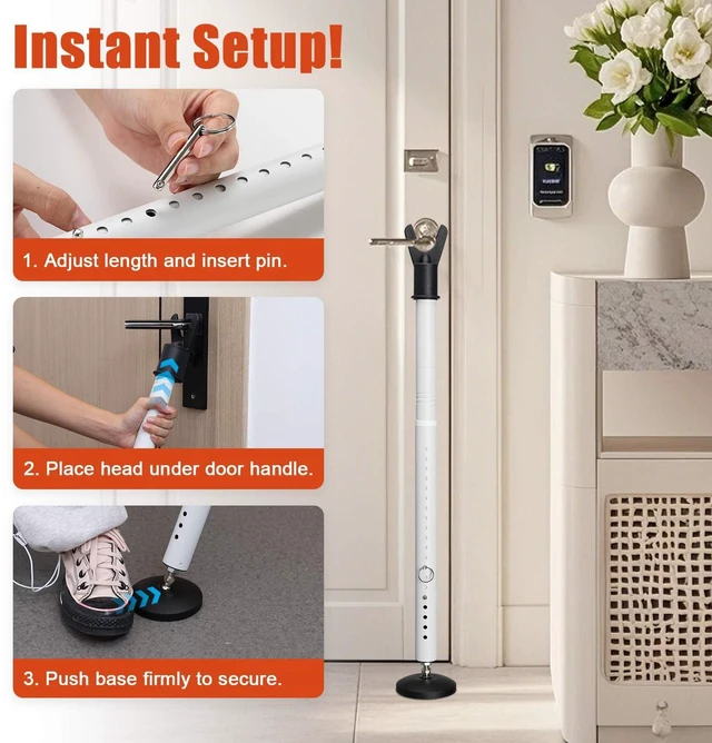 Alt view image 6 of 7 - Door Security Bar for Home & Travel - 21-52" Adjustable Heavy Duty Anti-Burglar Door Stopper Stick,Anti-Slip Base for Front, Patio, Sliding Window,Hotel,Apartment - Women,Travelers Essentials