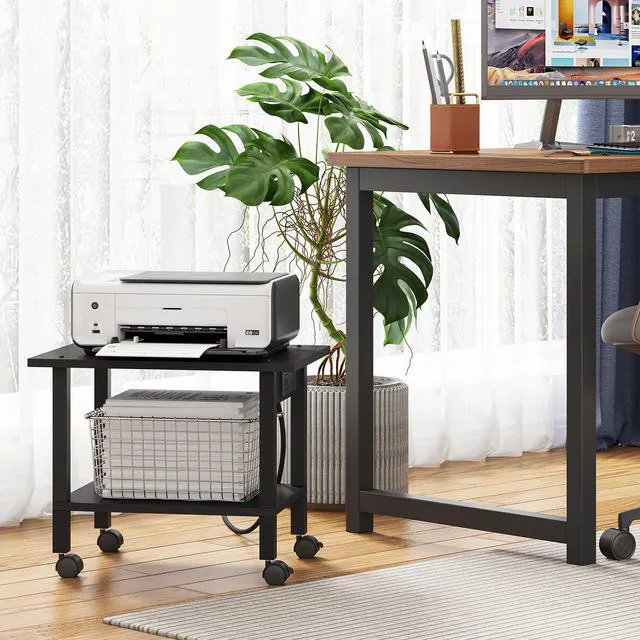 Alt view image 5 of 7 - Printer Stand, 2 Tier Rolling Printer Cart with Charging Station Small Under Desk Printer Table with Wheels for Small Space, Office, Home, Black PS01BK001P