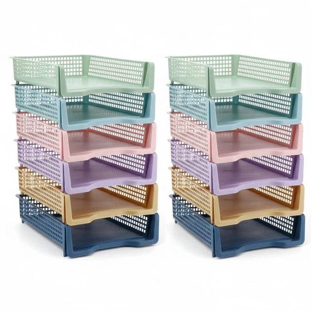 Main image of 12 Pcs Turn in Trays, Classroom Paper Tray, Morandi Pastel, Narrow Plastic Stackable Turn in Bins, Letter Size, Desk File Organizer, Color Coded for Homework, Teacher Office Document Storage