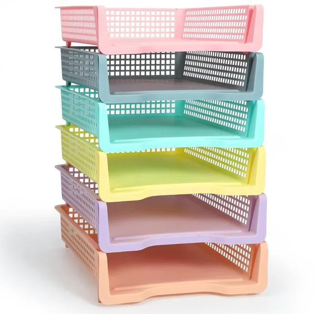 Main image of 6 Pcs Turn in Trays Classroom, Classroom Baskets,Pastel Colors Paper Tray for Classroomturn in binStackable Plastic Baskets Teacher Organizers Library Drawers Office Desk