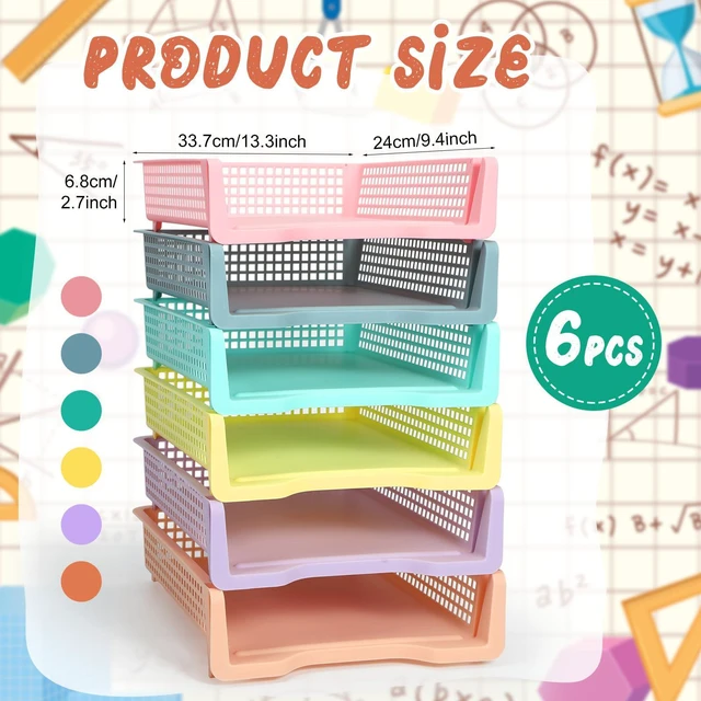 Alt view image 2 of 6 - 6 Pcs Turn in Trays Classroom, Classroom Baskets,Pastel Colors Paper Tray for Classroomturn in binStackable Plastic Baskets Teacher Organizers Library Drawers Office Desk