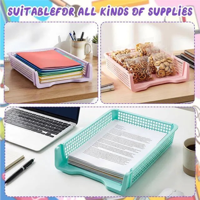 Alt view image 5 of 6 - 6 Pcs Turn in Trays Classroom, Classroom Baskets,Pastel Colors Paper Tray for Classroomturn in binStackable Plastic Baskets Teacher Organizers Library Drawers Office Desk