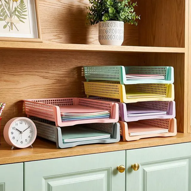Alt view image 6 of 6 - 6 Pcs Turn in Trays Classroom, Classroom Baskets,Pastel Colors Paper Tray for Classroomturn in binStackable Plastic Baskets Teacher Organizers Library Drawers Office Desk