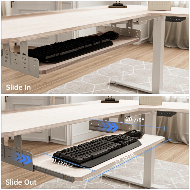 Alt view image 2 of 7 - Adjustable Keyboard Tray Under Desk, 28x11 Inch Large Slide Out Keyboard & Mouse Platform Tray, Wooden Pull Out Computer Keyboard Drawer for Typing Home Office Desk, Maple