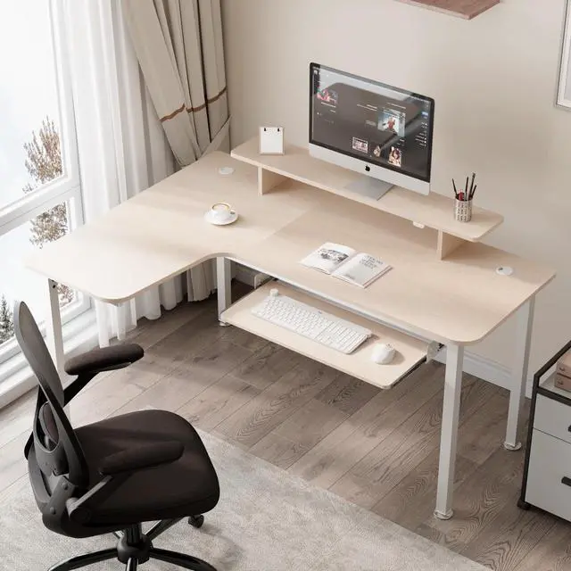 Alt view image 6 of 7 - Adjustable Keyboard Tray Under Desk, 28x11 Inch Large Slide Out Keyboard & Mouse Platform Tray, Wooden Pull Out Computer Keyboard Drawer for Typing Home Office Desk, Maple