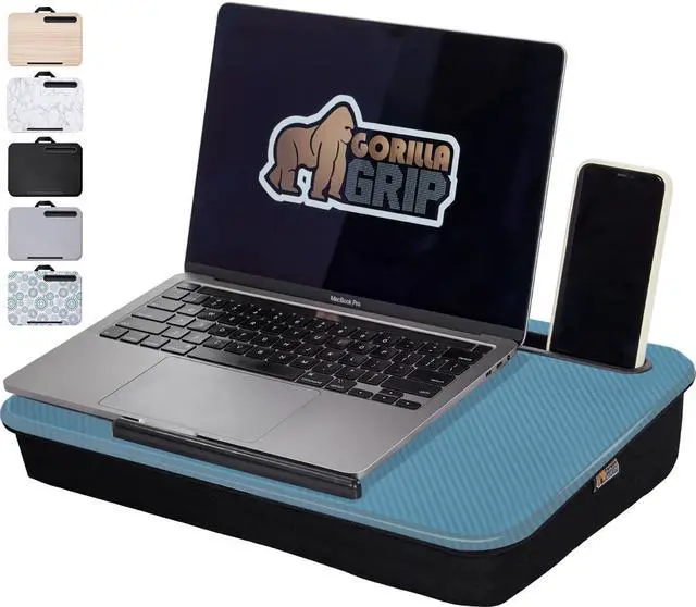 Main image of Laptop Lap Desk with Phone Holder, Pillow Cushion Desks Fit Laptops up to 15.6", Tray Ledge Keep Computers in Place, Portable Travel Workstation Essentials for Home, Dorm Room, Blue