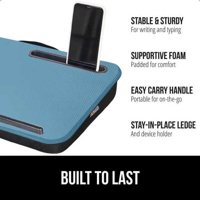 Alt view image 2 of 7 - Laptop Lap Desk with Phone Holder, Pillow Cushion Desks Fit Laptops up to 15.6", Tray Ledge Keep Computers in Place, Portable Travel Workstation Essentials for Home, Dorm Room, Blue