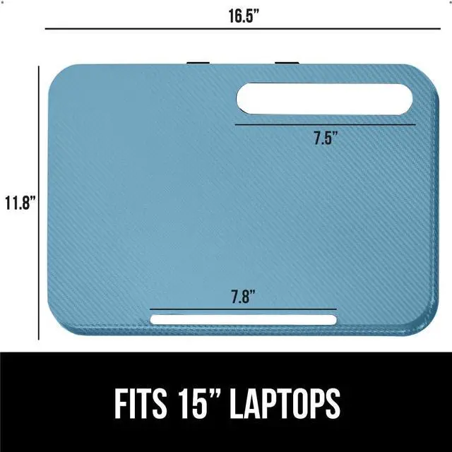 Alt view image 4 of 7 - Laptop Lap Desk with Phone Holder, Pillow Cushion Desks Fit Laptops up to 15.6", Tray Ledge Keep Computers in Place, Portable Travel Workstation Essentials for Home, Dorm Room, Blue