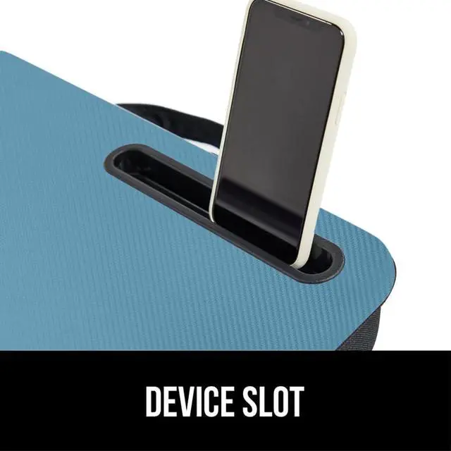 Alt view image 7 of 7 - Laptop Lap Desk with Phone Holder, Pillow Cushion Desks Fit Laptops up to 15.6", Tray Ledge Keep Computers in Place, Portable Travel Workstation Essentials for Home, Dorm Room, Blue