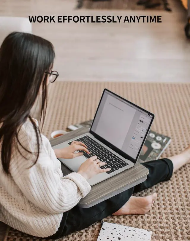 Alt view image 2 of 6 - Portable Lap Laptop Desk with Pillow Cushion, Fits up to 15.6 inch Laptop, Lap Stand for Bed & Couch & Carpet, Book Tablet/Drawing Board/Computer Laptop Stand - Black Wood