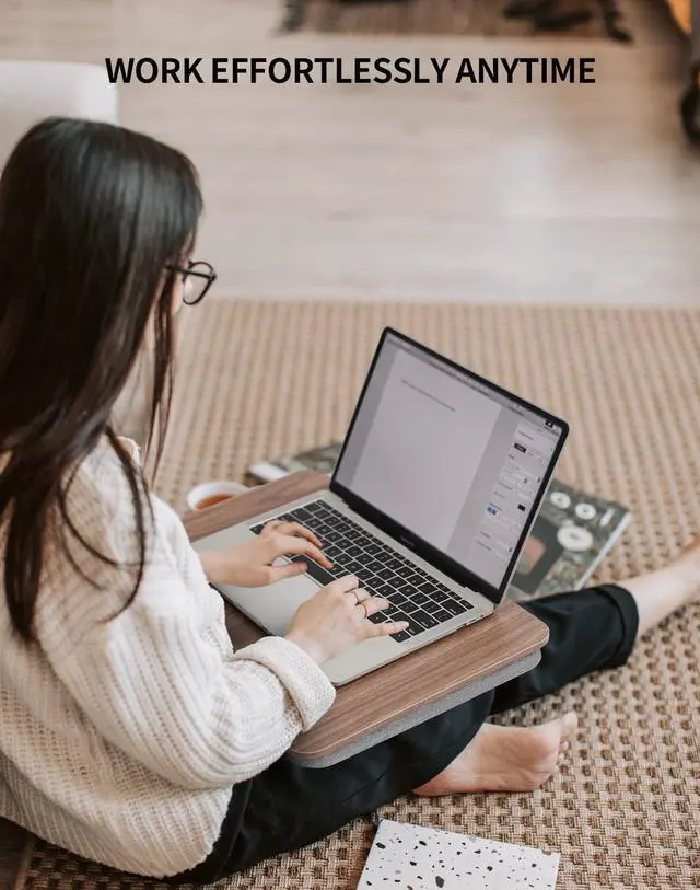 Alt view image 2 of 6 - Portable Lap Laptop Desk with Pillow Cushion, Fits up to 15.6 inch Laptop, Lap Stand for Bed & Couch & Carpet, Book Tablet/Drawing Board/Computer Laptop Stand - Dark Brown Wood