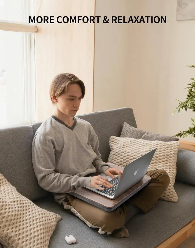 Alt view image 3 of 6 - Portable Lap Laptop Desk with Pillow Cushion, Fits up to 15.6 inch Laptop, Lap Stand for Bed & Couch & Carpet, Book Tablet/Drawing Board/Computer Laptop Stand - Dark Brown Wood