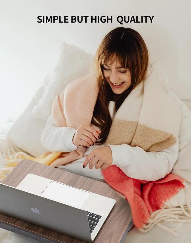 Alt view image 4 of 6 - Portable Lap Laptop Desk with Pillow Cushion, Fits up to 15.6 inch Laptop, Lap Stand for Bed & Couch & Carpet, Book Tablet/Drawing Board/Computer Laptop Stand - Dark Brown Wood