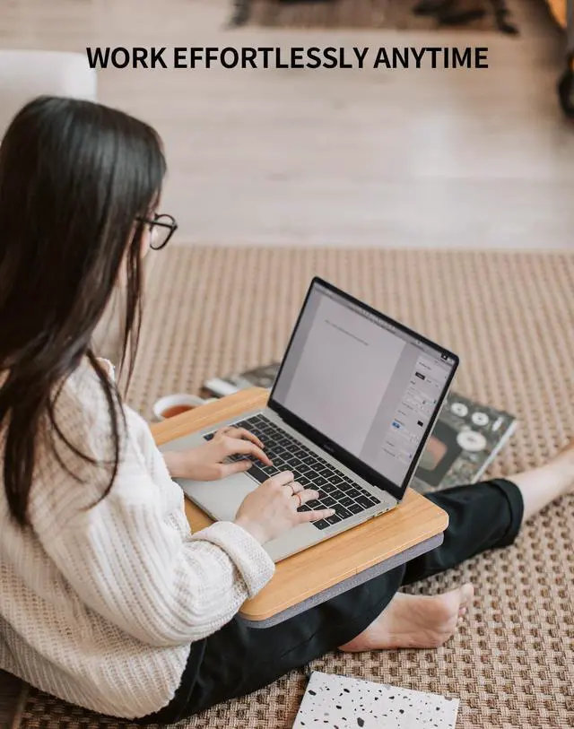 Alt view image 2 of 6 - Portable Lap Laptop Desk with Pillow Cushion, Fits up to 15.6 inch Laptop, Lap Stand for Bed & Couch & Carpet, Book Tablet/Drawing Board/Computer Laptop Stand - Light Brown Wood