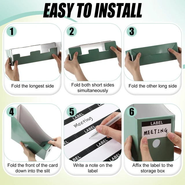 Alt view image 4 of 7 - 24 Pcs Magazine Files Cardboard Holders,Classic,Green Collection File Organizer Foldable Paper Storage for Desk, Vertical Holder with Label, Kraft Office Classroom Bins, Document Organizing