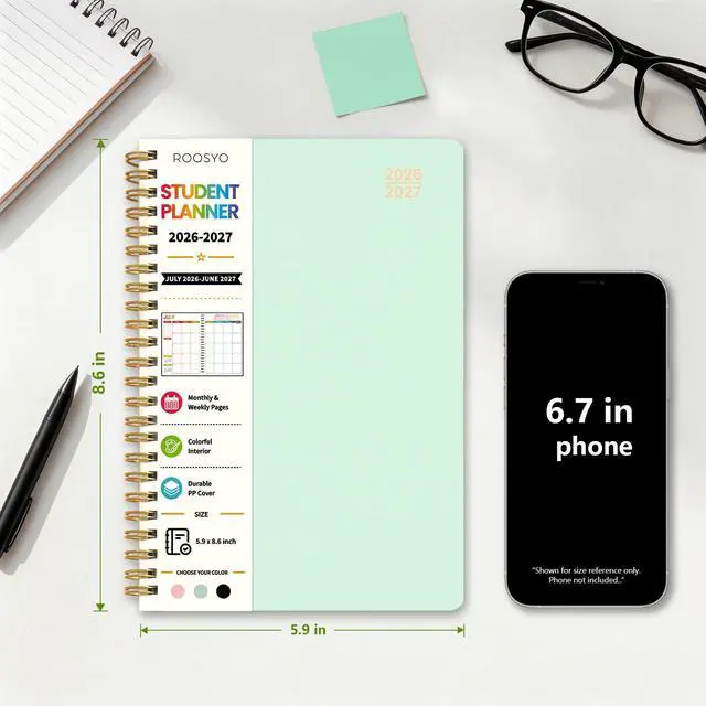 Alt view image 3 of 7 - Aesthetic Academic Planner 2026-2027, Green Spiral Plan Book for Students, Jul. 2026 - Jun. 2027, 5.9" x 8.6", Colorful Weekly Monthly Pages, Flexible PP Cover
