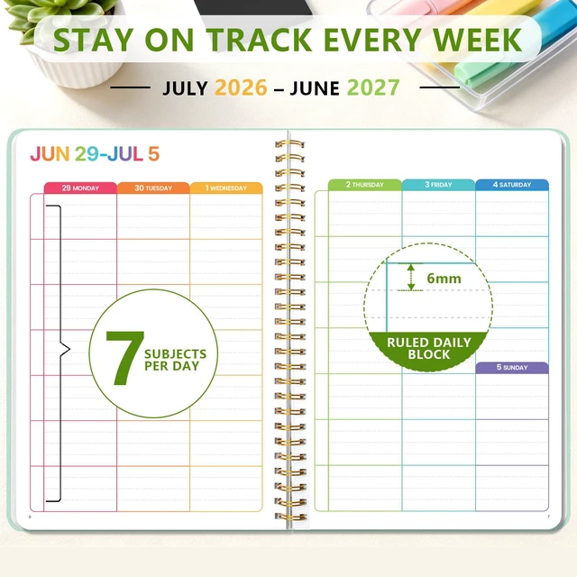 Alt view image 5 of 7 - Aesthetic Academic Planner 2026-2027, Green Spiral Plan Book for Students, Jul. 2026 - Jun. 2027, 5.9" x 8.6", Colorful Weekly Monthly Pages, Flexible PP Cover