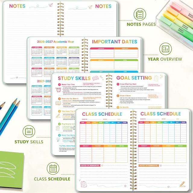 Alt view image 7 of 7 - Aesthetic Academic Planner 2026-2027, Green Spiral Plan Book for Students, Jul. 2026 - Jun. 2027, 5.9" x 8.6", Colorful Weekly Monthly Pages, Flexible PP Cover
