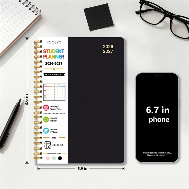 Alt view image 5 of 7 - Student Planner 2026-2027, Black Spiral Academic Planner with Colorful Pages, Jul. 2026 - Jun. 2027, 5.9" x 8.6", PP Plastic Cover Weekly Monthly Organizer