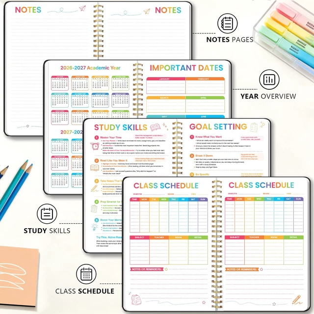 Alt view image 7 of 7 - Student Planner 2026-2027, Black Spiral Academic Planner with Colorful Pages, Jul. 2026 - Jun. 2027, 5.9" x 8.6", PP Plastic Cover Weekly Monthly Organizer