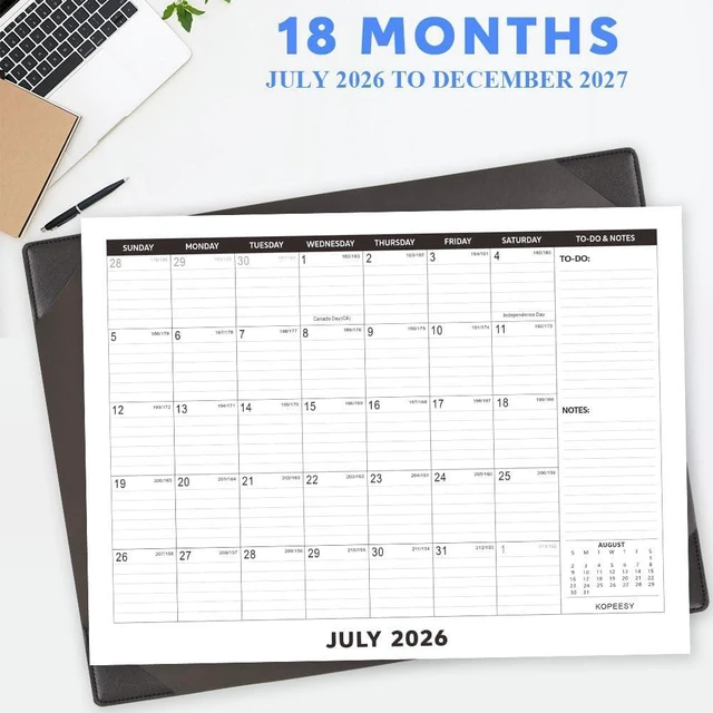 Alt view image 3 of 7 - Desk Calendar 2026-2027 with Protective Mat 22" x 17" 18Month Desk Pad Calendar - Desktop Calendar from July 2026 to December 2027 - Monthly Calendar for Home, School and Office