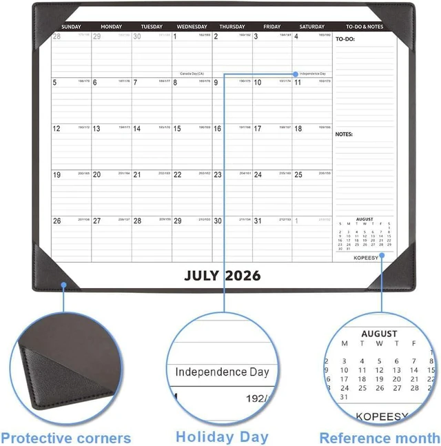 Alt view image 5 of 7 - Desk Calendar 2026-2027 with Protective Mat 22" x 17" 18Month Desk Pad Calendar - Desktop Calendar from July 2026 to December 2027 - Monthly Calendar for Home, School and Office