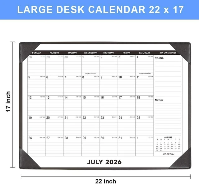 Alt view image 6 of 7 - Desk Calendar 2026-2027 with Protective Mat 22" x 17" 18Month Desk Pad Calendar - Desktop Calendar from July 2026 to December 2027 - Monthly Calendar for Home, School and Office