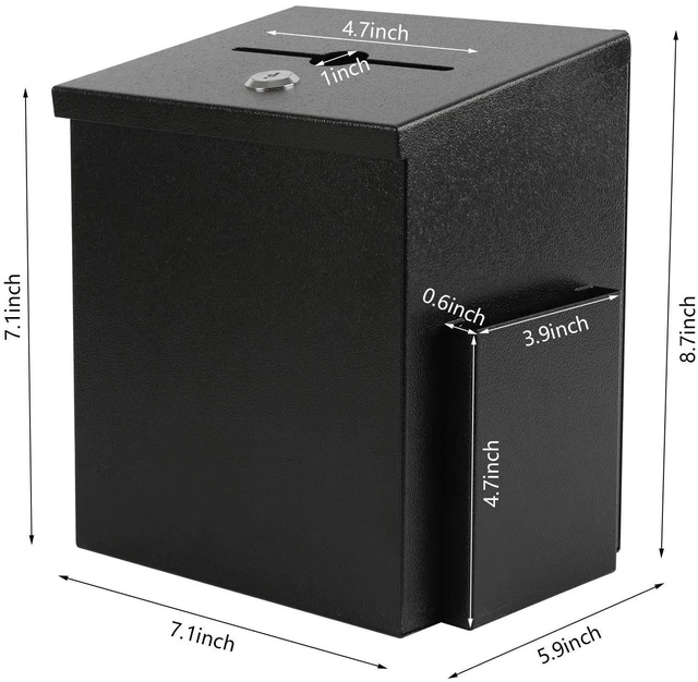 Alt view image 3 of 7 - Suggestion Box with Key Lock, Wall-Mounted Ballot Box, Black Metal Donation Box with 2 keys, Durable & Safe, Includes 50 Free Cards, 8.7" x 5.9" x 7.1", Ideal for Votes and Fundraising