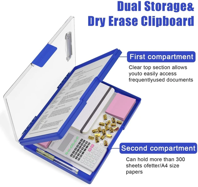 Alt view image 4 of 6 - Clipboard with Storage, Blue 8.5 x 11 Clip Board, Dual Compartmen Folder Nursing Side Opening, Heavy Duty Organization Box, Smooth Writing for Teachers, Classroom, Size 13.3 x 9.4 x 1.5 in