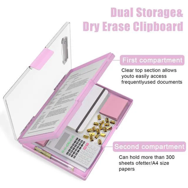 Alt view image 4 of 6 - Clipboard with Storage, Pink 8.5 x 11 Clip Board, Dual Compartmen Folder Nursing Side Opening, Heavy Duty Organization Box, Smooth Writing for Teachers, Classroom, Size 13.3 x 9.4 x 1.5 in
