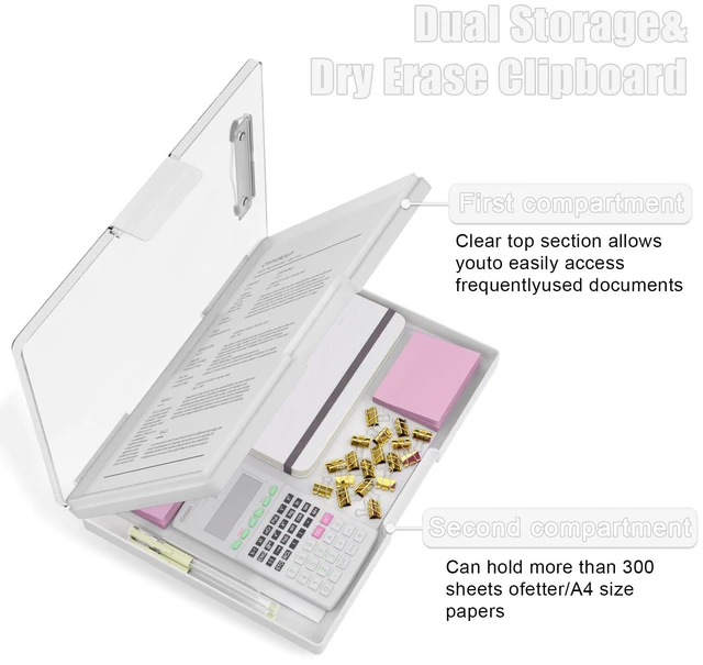 Alt view image 4 of 6 - Clipboard with Storage, White 8.5 x 11 Clip Board, Dual Compartmen Folder Nursing Side Opening, Heavy Duty Organization Box, Smooth Writing for Teachers, Classroom, Size 13.3 x 9.4 x 1.5 in