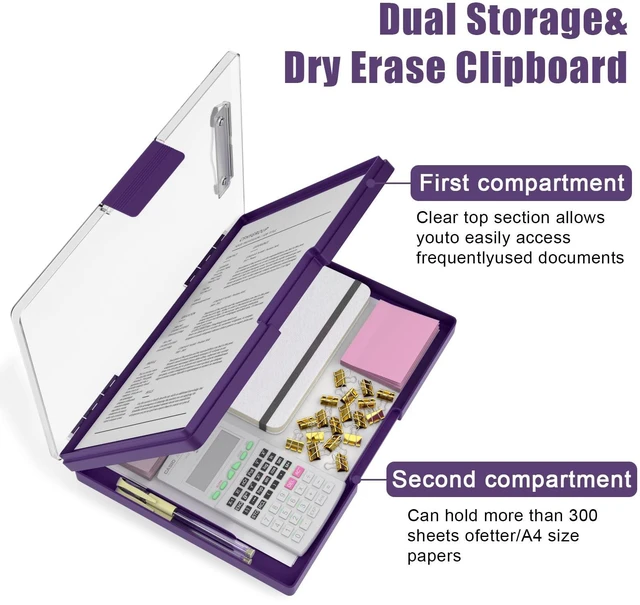 Alt view image 4 of 6 - Clipboard with Storage, Purple 8.5 x 11 Clip Board, Dual Compartmen Folder Nursing Side Opening, Heavy Duty Organization Box, Smooth Writing for Teachers, Classroom, Size 13.3 x 9.4 x 1.5 in