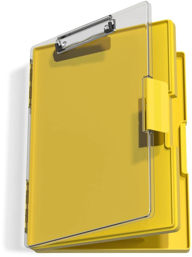 Main image of Clipboard with Storage, Yellow 8.5 x 11 Clip Board, Dual Compartmen Folder Nursing Side Opening, Heavy Duty Organization Box, Smooth Writing for Teachers, Classroom, Size 13.3 x 9.4 x 1.5 in