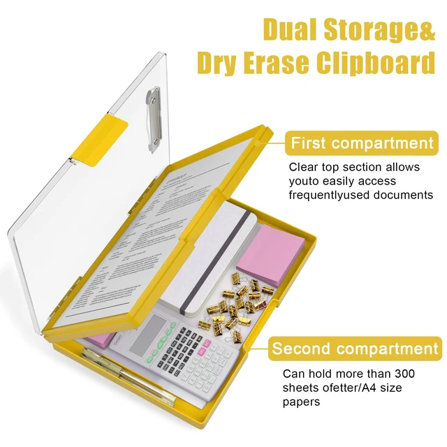 Alt view image 4 of 6 - Clipboard with Storage, Yellow 8.5 x 11 Clip Board, Dual Compartmen Folder Nursing Side Opening, Heavy Duty Organization Box, Smooth Writing for Teachers, Classroom, Size 13.3 x 9.4 x 1.5 in