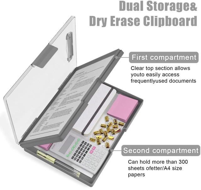 Alt view image 4 of 6 - Clipboard with Storage, Grey 8.5 x 11 Clip Board, Dual Compartmen Folder Nursing Side Opening, Heavy Duty Organization Box, Smooth Writing for Teachers, Classroom, Size 13.3 x 9.4 x 1.5 in