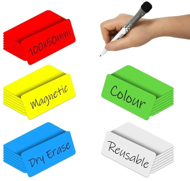 Alt view image 2 of 7 - Dry Erase Magnetic Labels, 4x2 Inch, 40 Pieces in 5 Colors, Reusable, for Whiteboards, Locker, School, Classroom, Office, Home