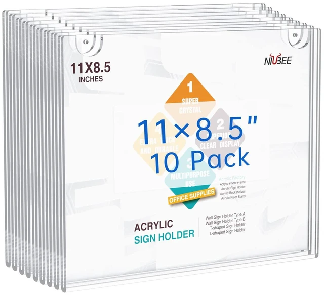 Main image of 10-Packs 8.5x11 Sign Holder Horizontal for Wall Door, Clear Acrylic Picture Frame for Paper with Free 3M Tape and Mounting Screws