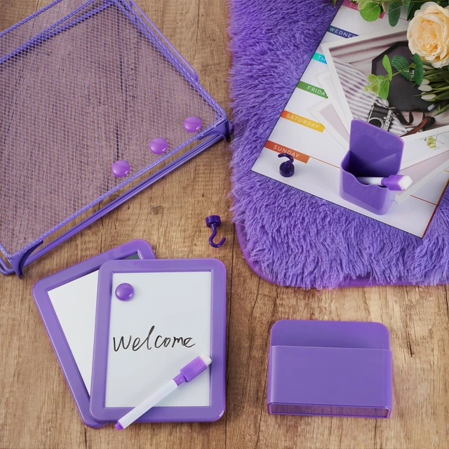 Alt view image 4 of 7 - 15 PCS Purple School Locker Organizer Kit with Shelf and Accessories Locker Accessories Include Shelf, Rug, Magnetic Mirror, Whiteboard with Marker and Nails for Girls' Back to School