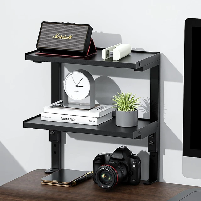 Main image of 2-Tier Desk Shelf Desk Organization Expandable Clamp on Desk Shelf Desktop Accessories for Offices and Game Rooms (Black)