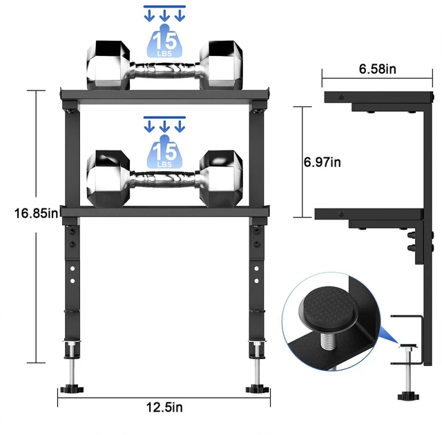 Alt view image 2 of 7 - 2-Tier Desk Shelf Desk Organization Expandable Clamp on Desk Shelf Desktop Accessories for Offices and Game Rooms (Black)