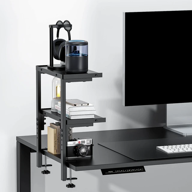 Alt view image 4 of 7 - 2-Tier Desk Shelf Desk Organization Expandable Clamp on Desk Shelf Desktop Accessories for Offices and Game Rooms (Black)