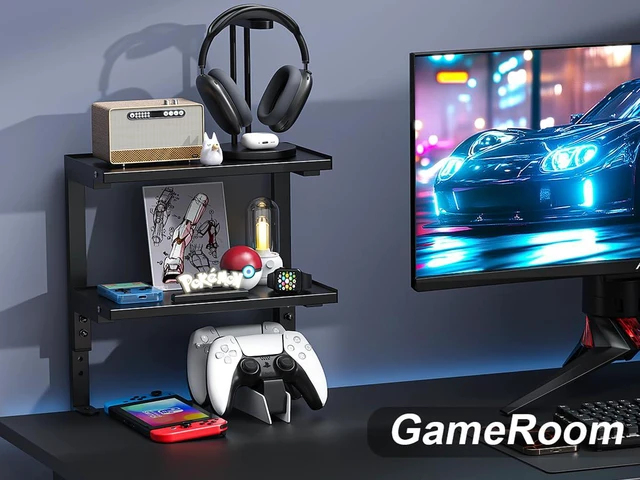 Alt view image 5 of 7 - 2-Tier Desk Shelf Desk Organization Expandable Clamp on Desk Shelf Desktop Accessories for Offices and Game Rooms (Black)