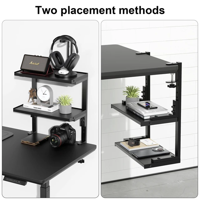 Alt view image 7 of 7 - 2-Tier Desk Shelf Desk Organization Expandable Clamp on Desk Shelf Desktop Accessories for Offices and Game Rooms (Black)