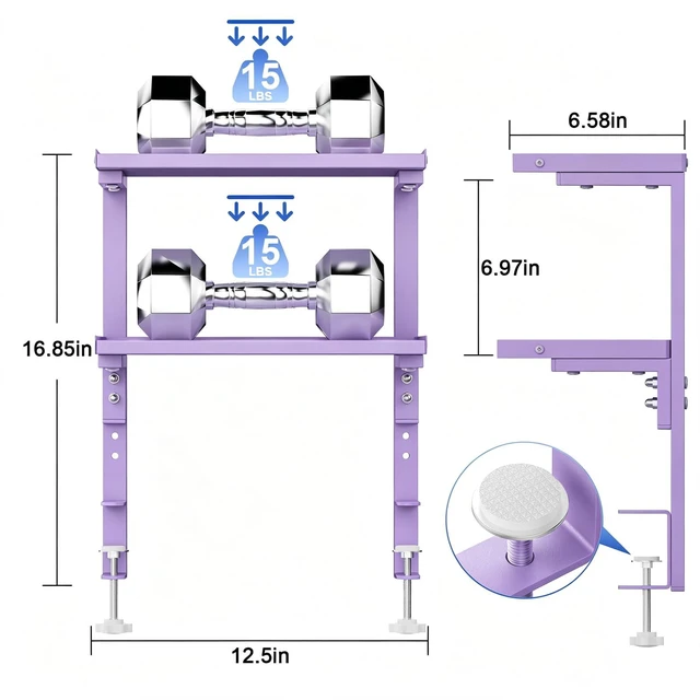 Alt view image 2 of 7 - 2-Tier Desk Shelf Desk Organization Expandable Clamp on Desk Shelf Desktop Accessories for Offices and Game Rooms (Purple)