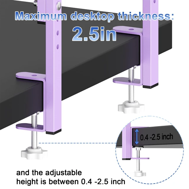 Alt view image 5 of 7 - 2-Tier Desk Shelf Desk Organization Expandable Clamp on Desk Shelf Desktop Accessories for Offices and Game Rooms (Purple)