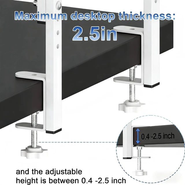 Alt view image 4 of 7 - 2-Tier Desk Shelf Desk Organization Expandable Clamp on Desk Shelf Desktop Accessories for Offices and Game Rooms (White)