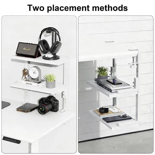 Alt view image 5 of 7 - 2-Tier Desk Shelf Desk Organization Expandable Clamp on Desk Shelf Desktop Accessories for Offices and Game Rooms (White)