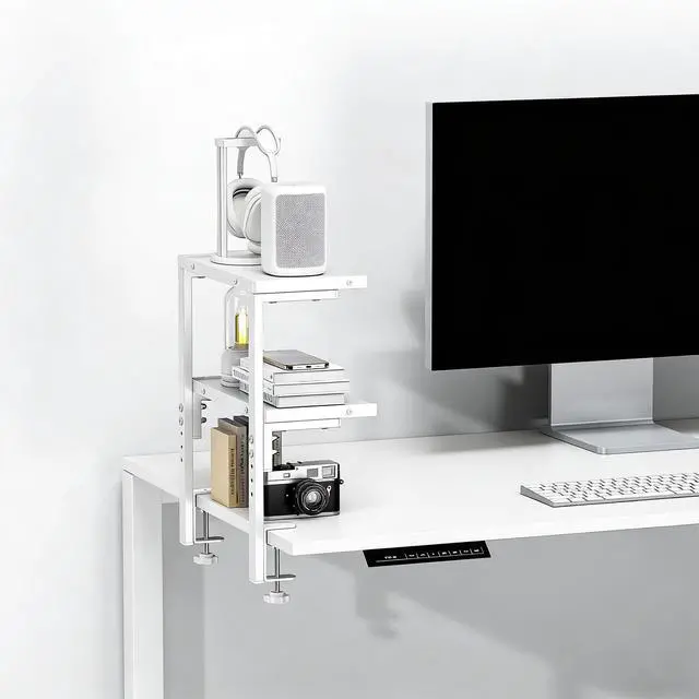 Alt view image 7 of 7 - 2-Tier Desk Shelf Desk Organization Expandable Clamp on Desk Shelf Desktop Accessories for Offices and Game Rooms (White)