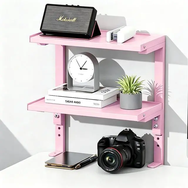 Main image of 2-Tier Desk Shelf Desk Organization Expandable Clamp on Desk Shelf Desktop Accessories for Offices and Game Rooms (Pink)